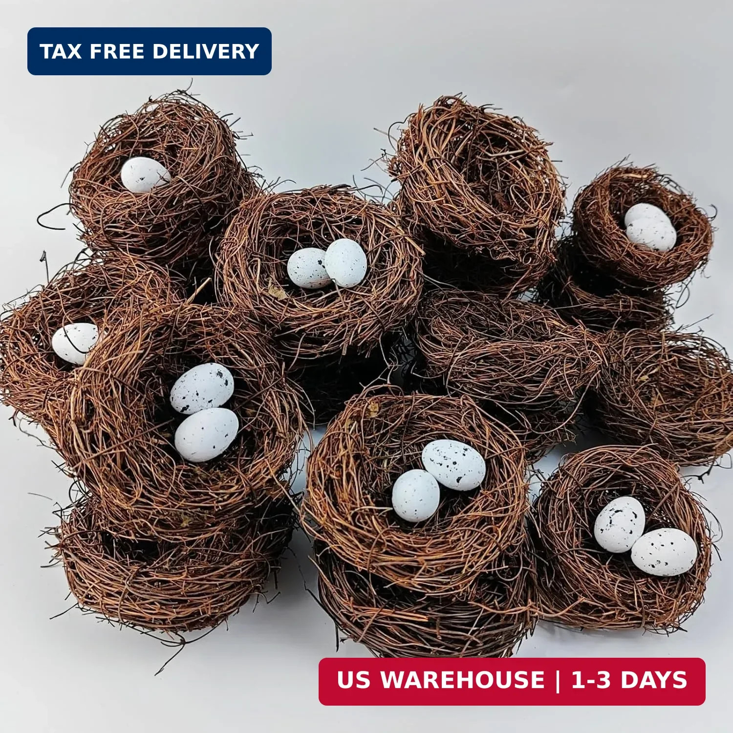 24PCS/Set Small Faux Bird Nest with Eggs for Crafts, Artificial Rattan Bi