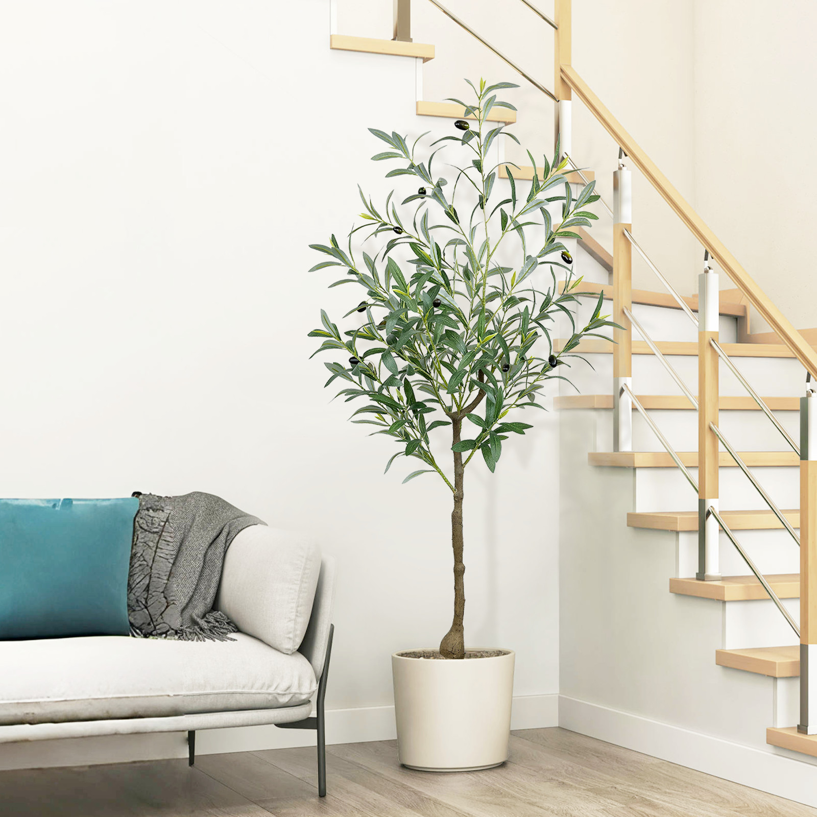 120cm Detachable Artificial OliveTree Potted Faux Greenery for Indoor Home Decor