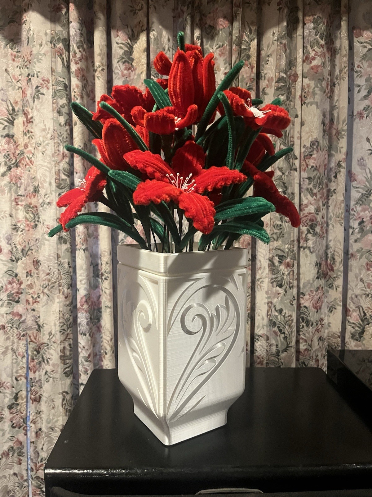 Handmade Red Pipe Cleaner Flower Arrangement in Elegant Vase – Unique Decor