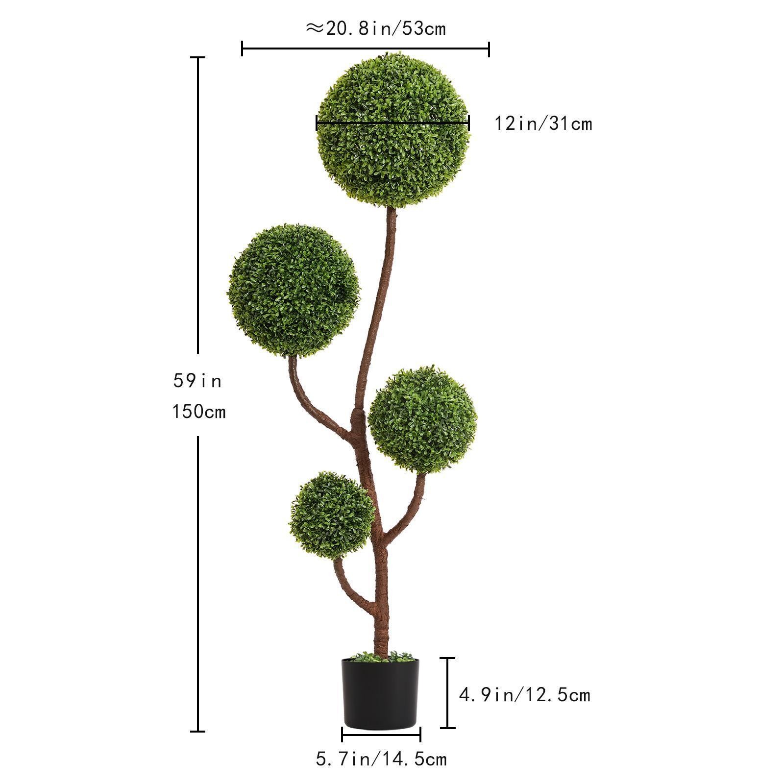 Artificial Boxwood Topiary Tree with Triple Sphere Design Fake Decor Tree for