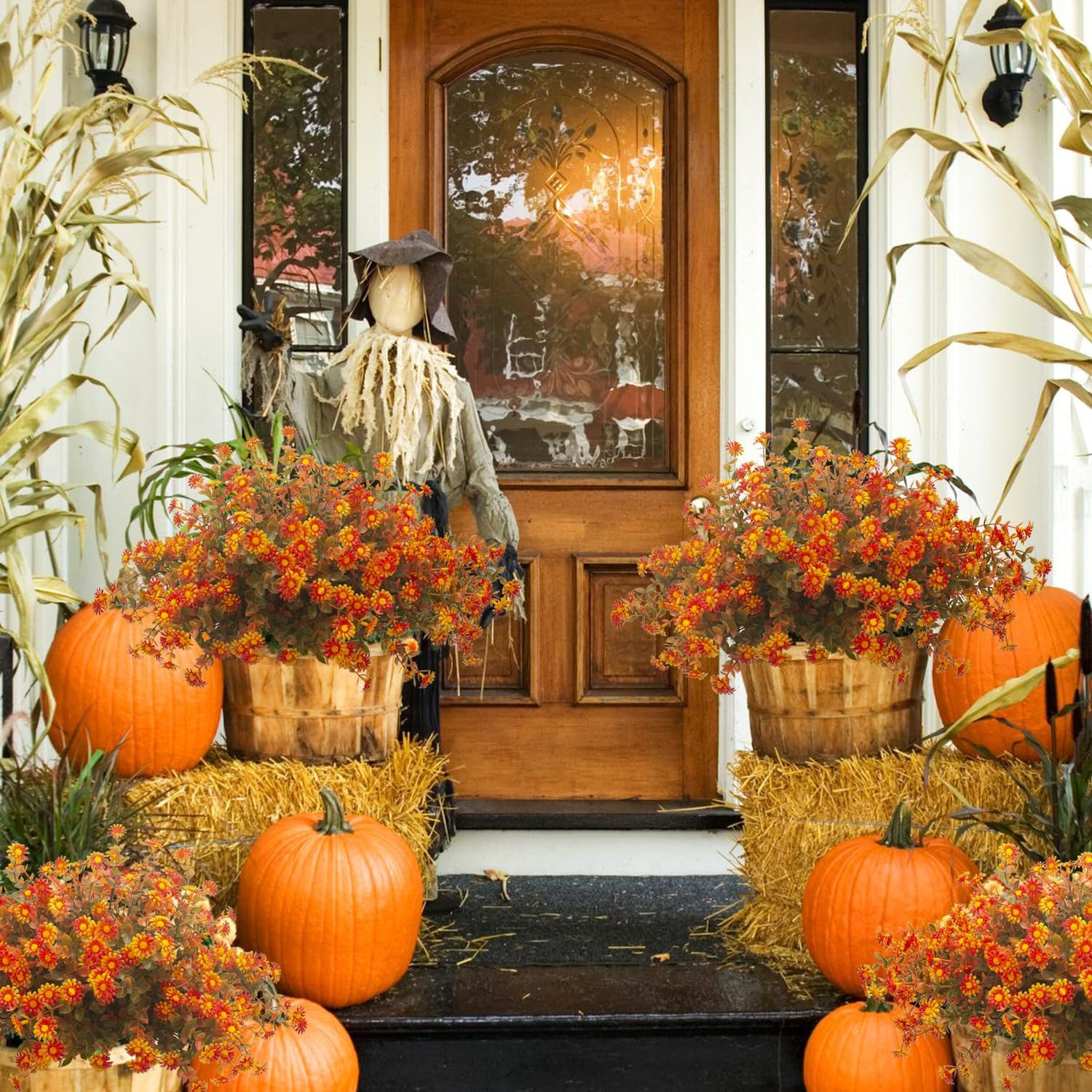 12 Bundles of Faux Fall Flowers – Vibrant Outdoor Decor for Home & Garden