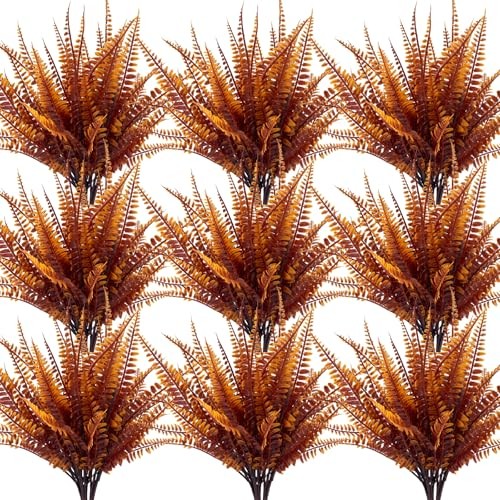 12 Bundles Artificial Fall Flowers for Outdoors Fall 12 Pack Orange Brown