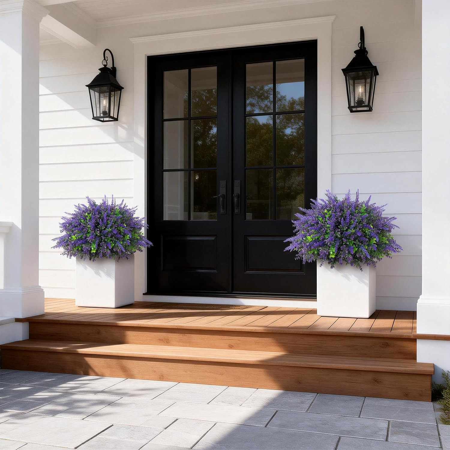 Faux Eucalyptus & Lavender Topiary Trees for Outdoor Farmhouse Decor – 2 Sets