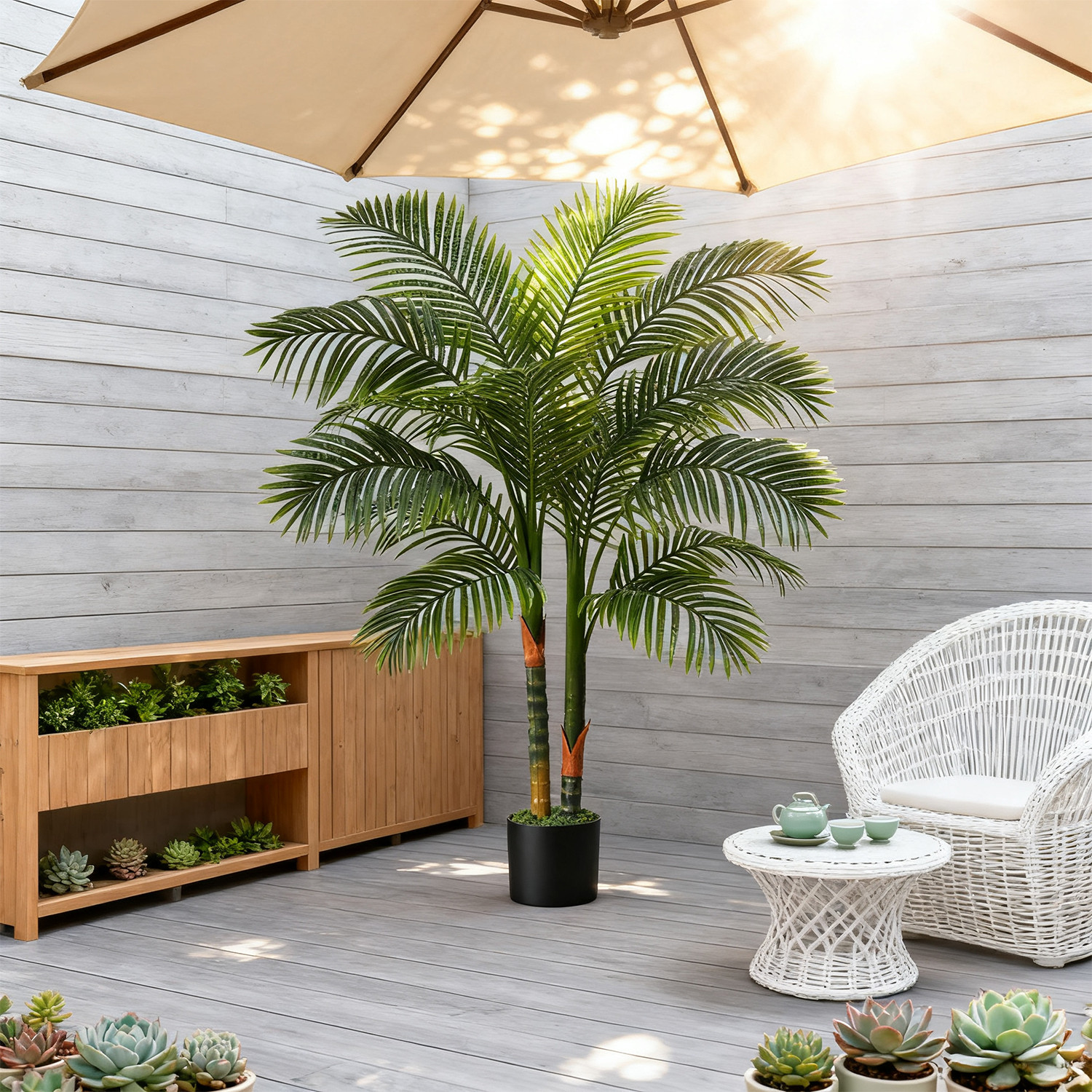 NOVAROOT 6FT Double Trunk Golden Cane Artificial Palm Tree Home Decor