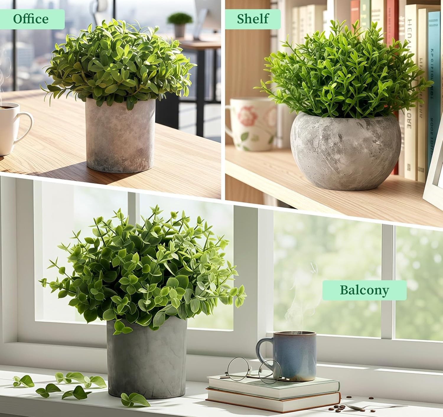Artificial Potted Plants Faux Eucalyptus Indoor Greenery Farmhouse Shelf Decor