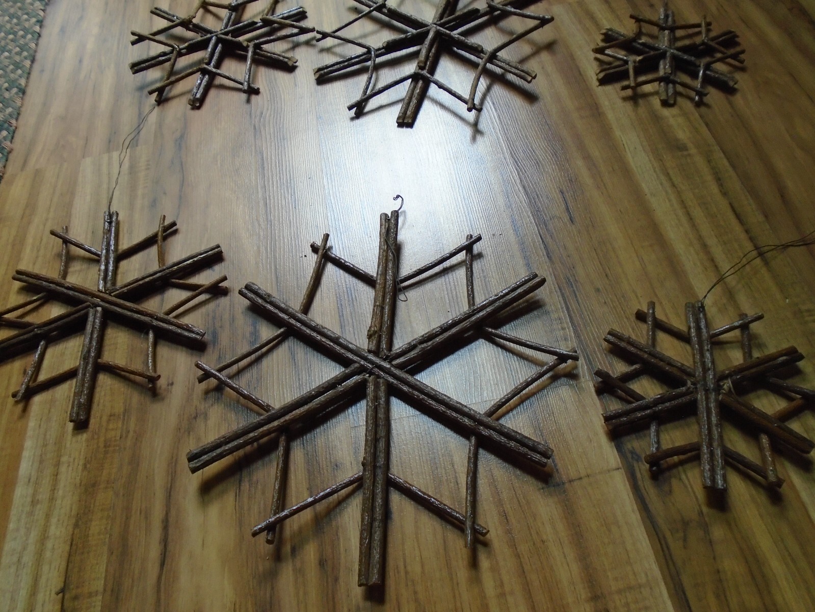 6 Natural Twig 3D Sets Of Snow Flakes Rustic Home Decor 12″ 10″ 7″ Cabin Lodge