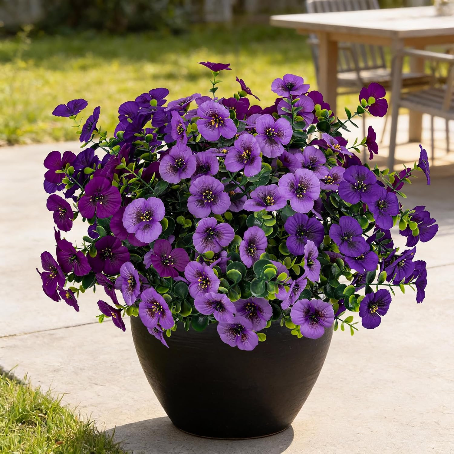 17 Inch Artificial Faux Pansy Flowers for Outdoor,Fake Pansies Flowers with Euca