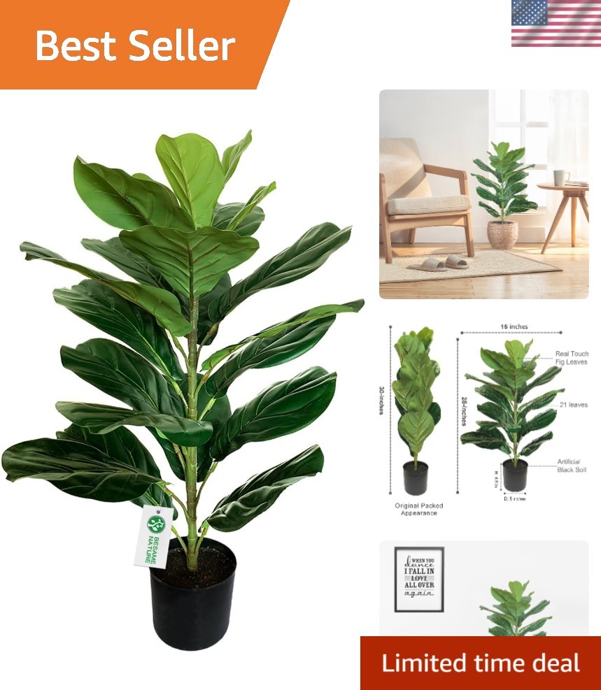 Chic 30-Inch Artificial Ficus Lyrata with Realistic Silk Leaves for Indoor Decor