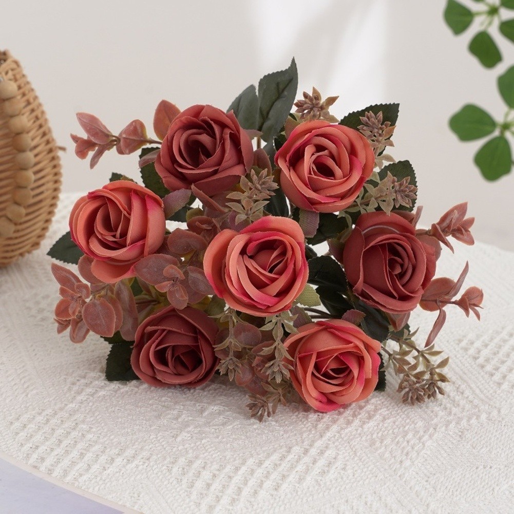 Silk Rose Bouquet Artificial European Style for Bedroom Living Room Decor