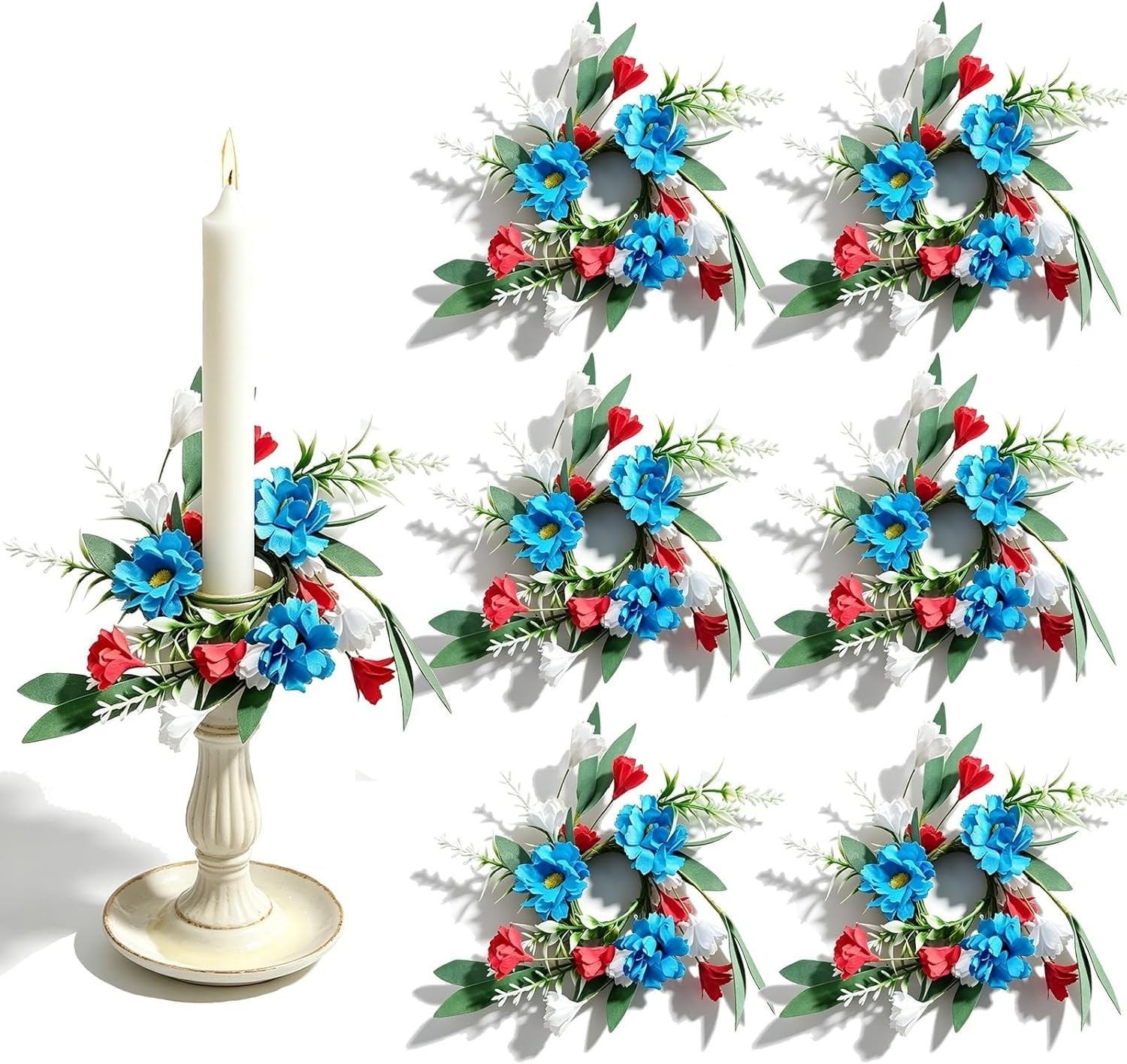Candle Rings Wreaths 4th Of July Small Artificial Taper Candle Holder 6 Pcs Mini