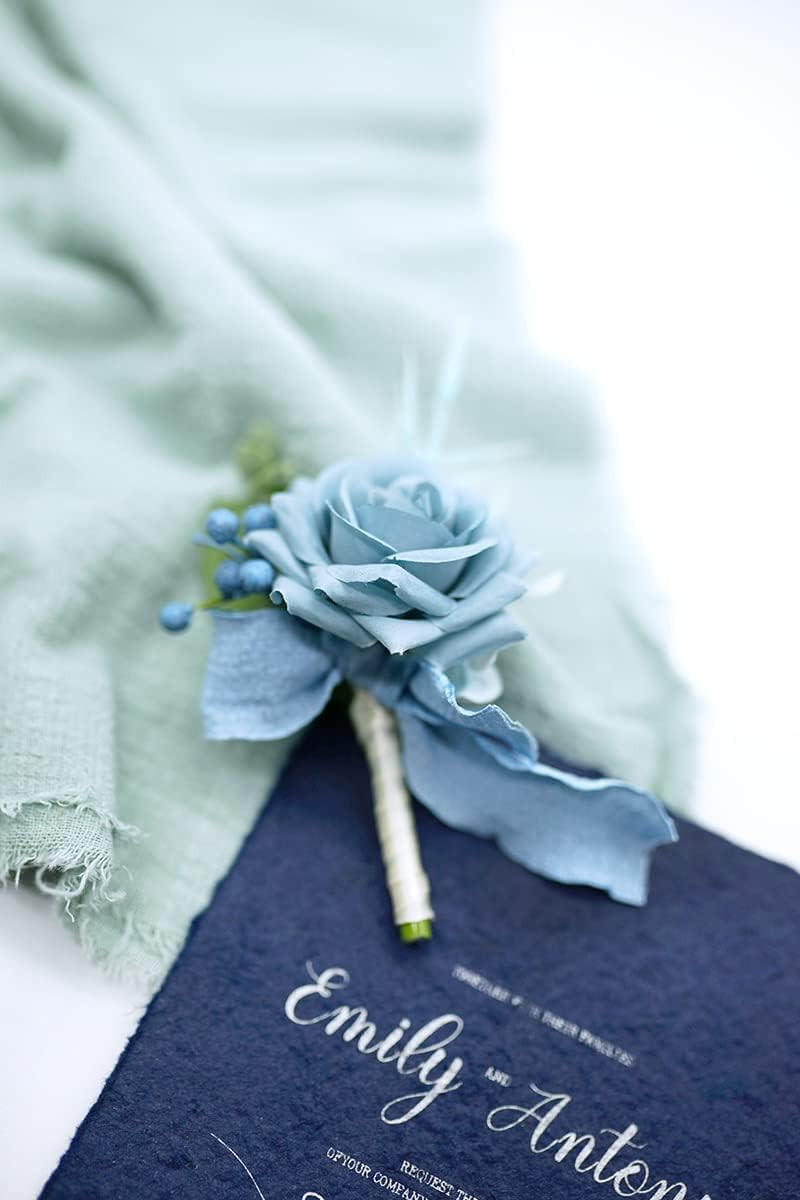 Dusty Blue Boutonniere for Men Set of 6 for Groom Best Man Groomsmen