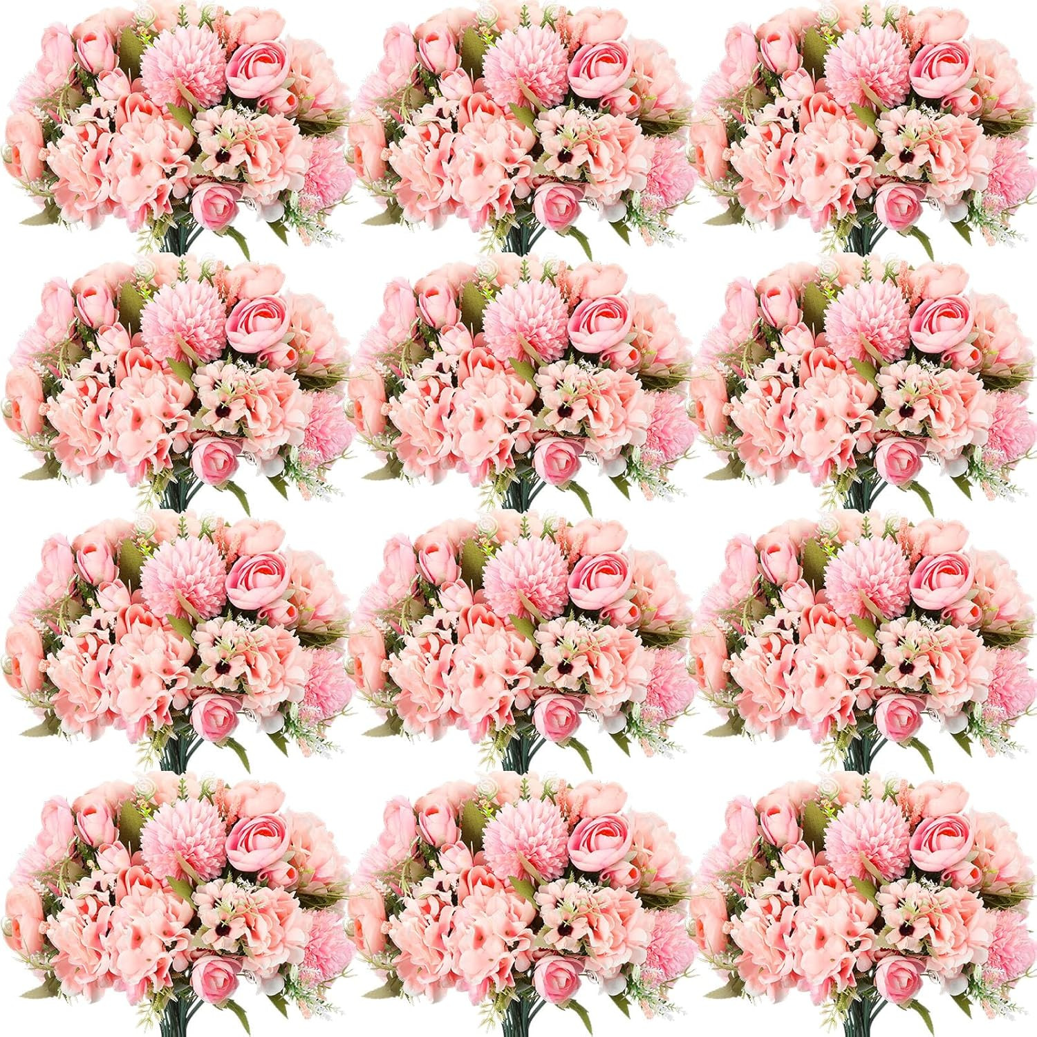 Pink Peonies & Roses Silk Flower Bouquet for Wedding & Home Decor (24 Bundles)