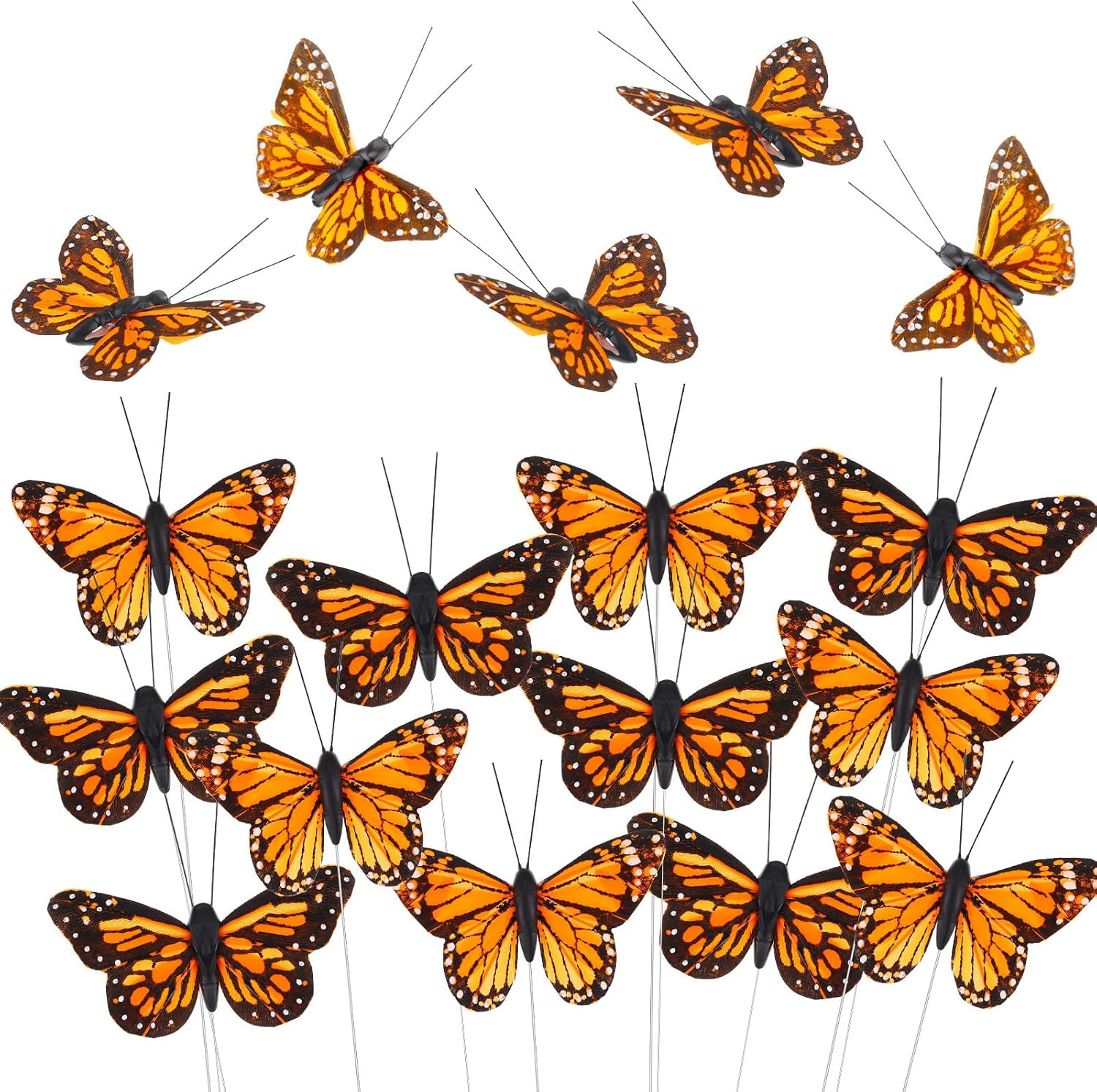 Ysleen 12 Set Monarch Butterfly Decoration Artificial Butterflies Feather Picks