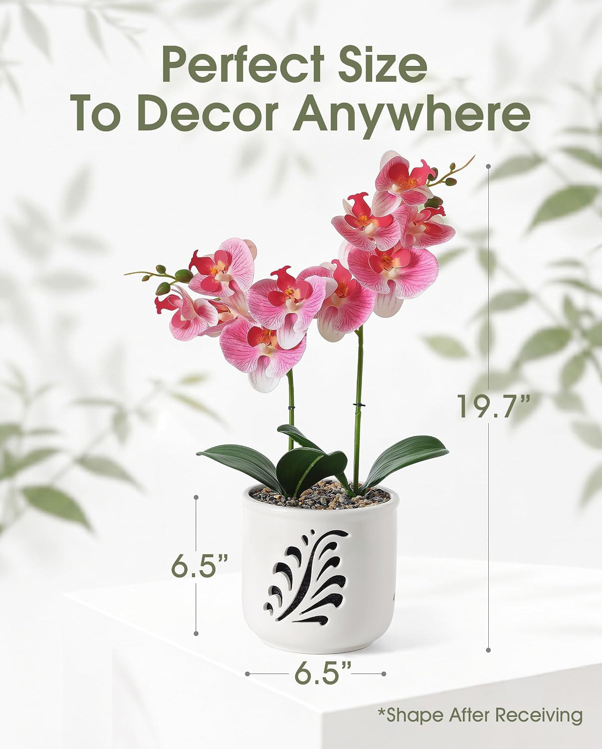 19.7″ Fake Orchid Plant in Ceramic Pot – Elegant Indoor Decor Centerpiece