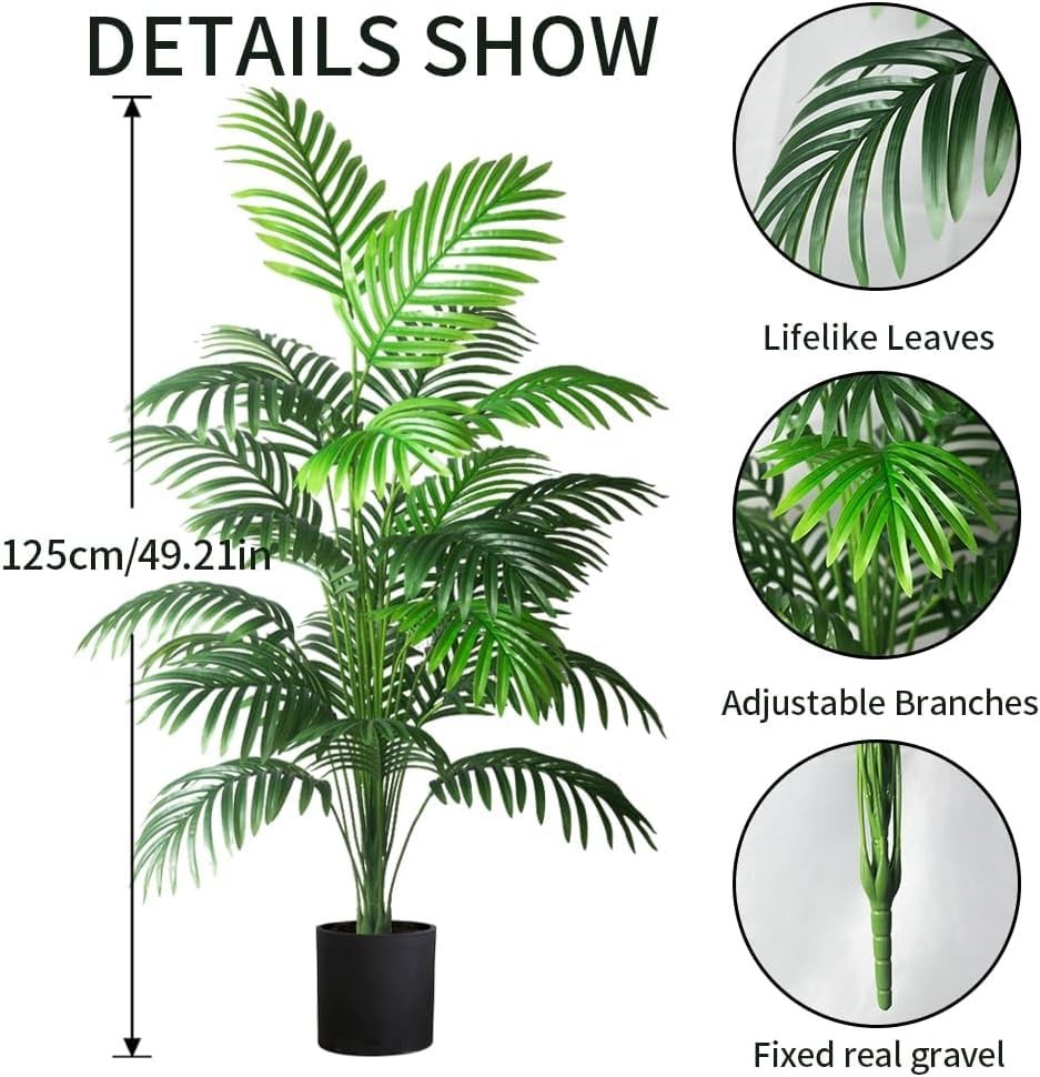 Artificial Palm Tree 4ft 2Pcs Faux Tropical Monstera Decor