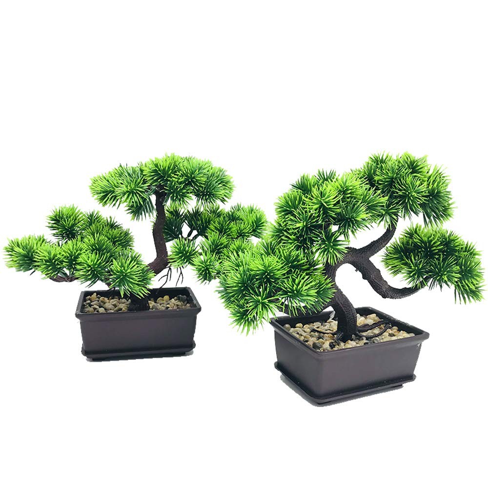 2 Pack Artificial Japanese Pine Bonsai Tree Desktop Simulation Zen Garden