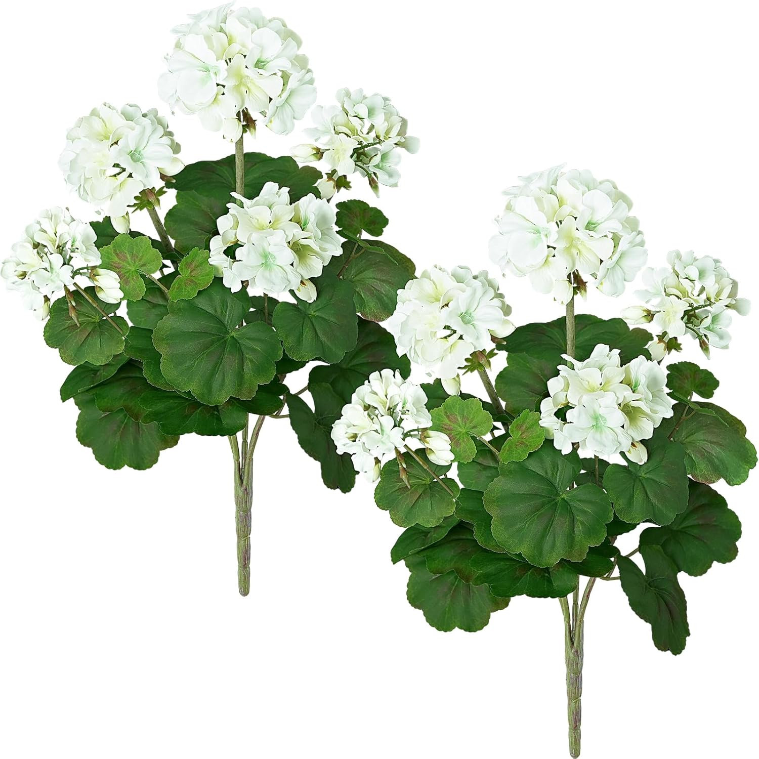 2 PCS 18″ Artificial Geraniums for Outdoors, UV Resistant White Silk Flowers for