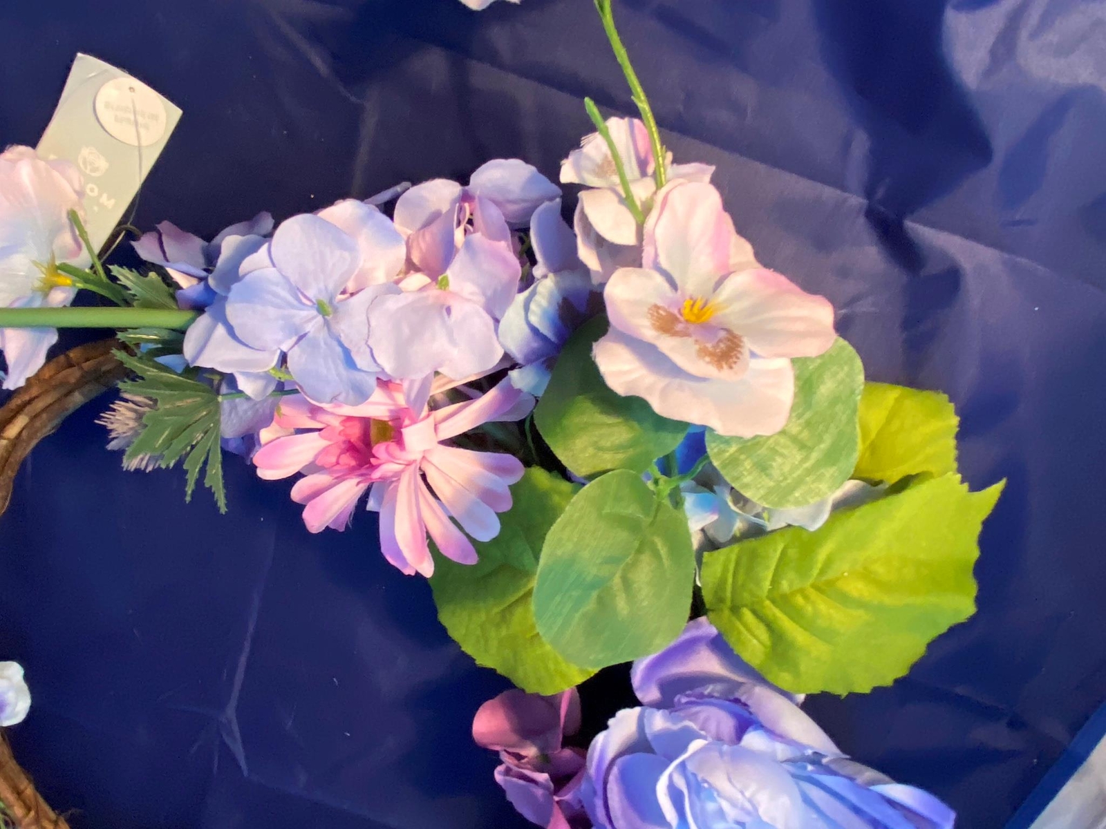 Spring Floral Flowers on 22 ” Woven Grape Backer Interior Decor Bloom Room NWT