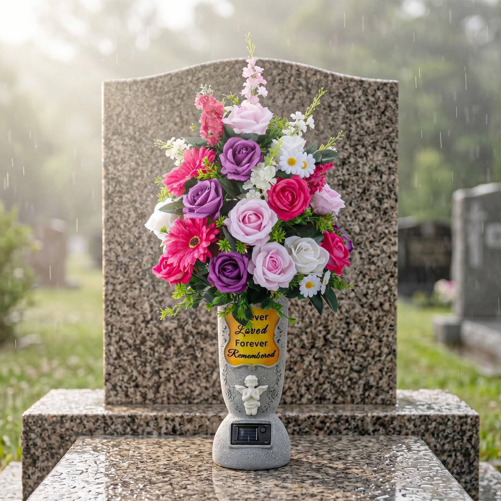 Cemetery Flowers for Grave Fake: Large 33 Heads Velvet Roses Memorial Day Flo…