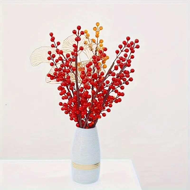 12pcs, Lunar New Year, New Year, Christmas Red Berry Stems