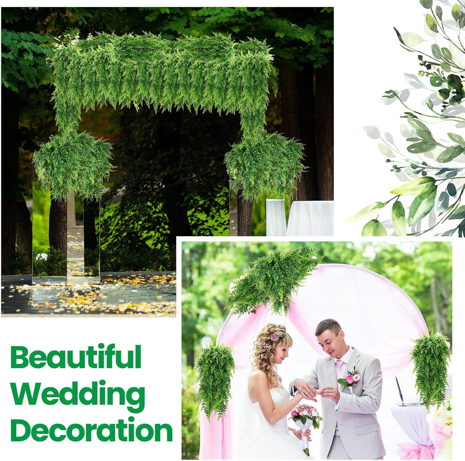 64 Pcs 32″ Artificial Boston Ferns for Indoor Outdoor Wall Decor