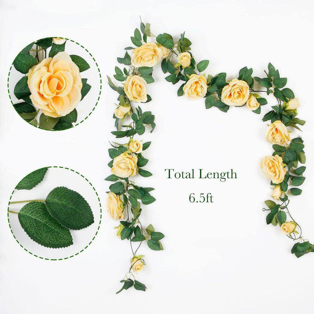 Wedding Series：4Pcs(6.5 FT) Lvory Artificial Rose Vine Fake Flower Garland