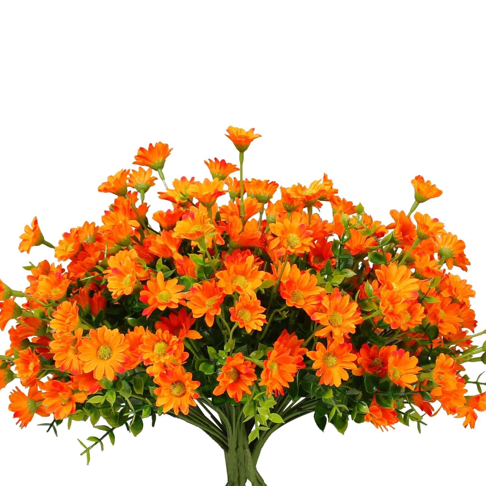 8 Bundles Artificial Flowers for Outdoors Faux Mums UV Resistant Plastic Fall…