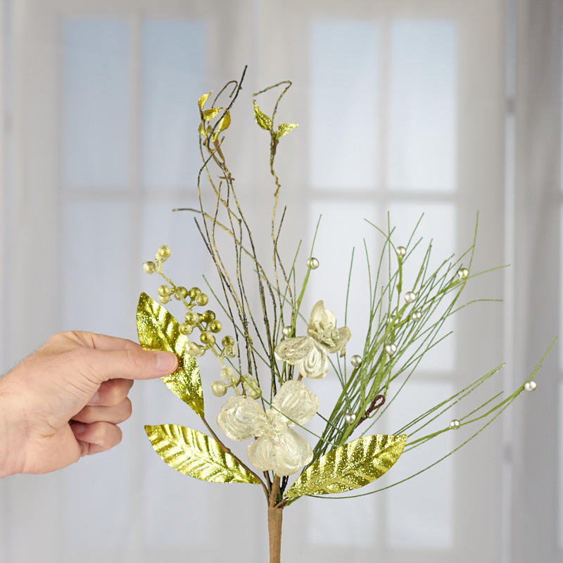 Group of 4 Platinum Glittered Artificial Pine and Dogwood 18″ Sprays