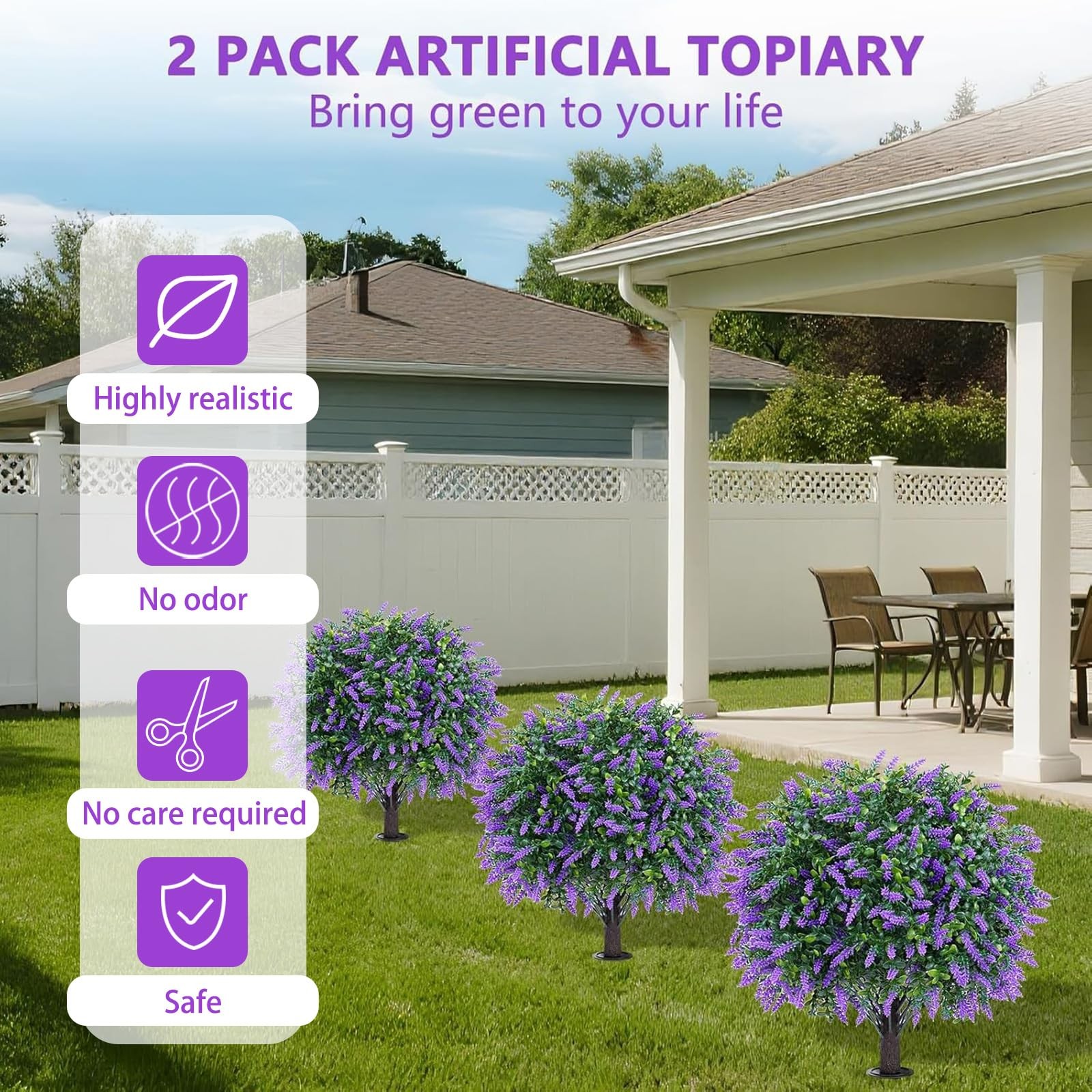 Artificial Lavender Topiary Trees with Ground Spike, Set of 2 UV Resistant Ar…