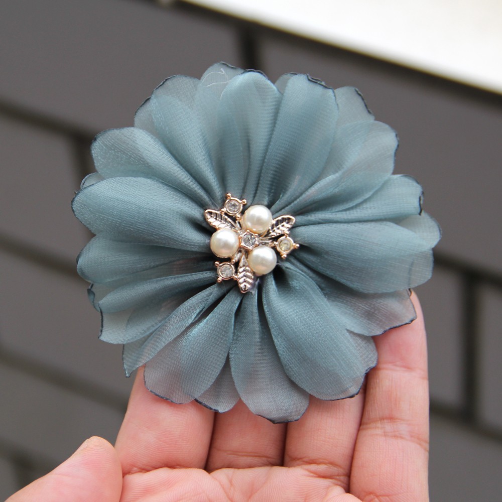 9cm Pearl Mesh Gauze Artificial Chiffon Flower Patch Applique Fabric Wedding