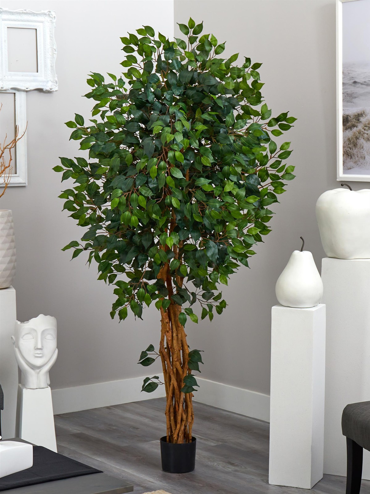 Nearly Natural 72″ Palace Style Ficus Silk Tree with 1596 Leaves in Green/Black