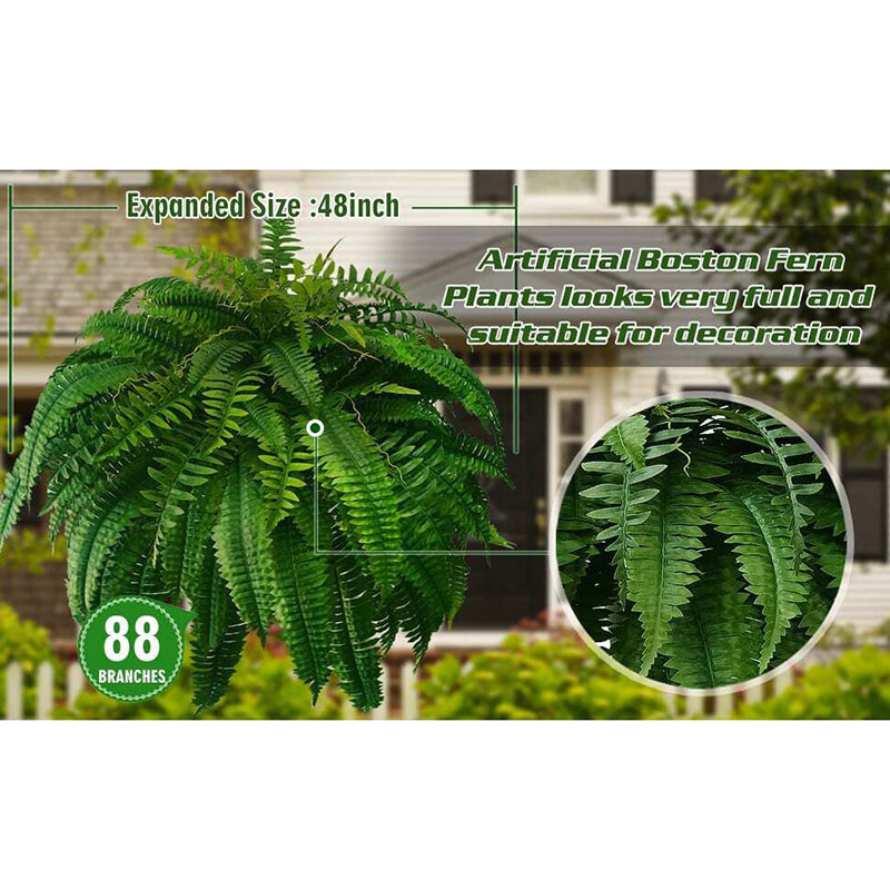 Artificial Boston Fern Plants Bushes Faux Plastic Shrubs Greenery Fake Ferns