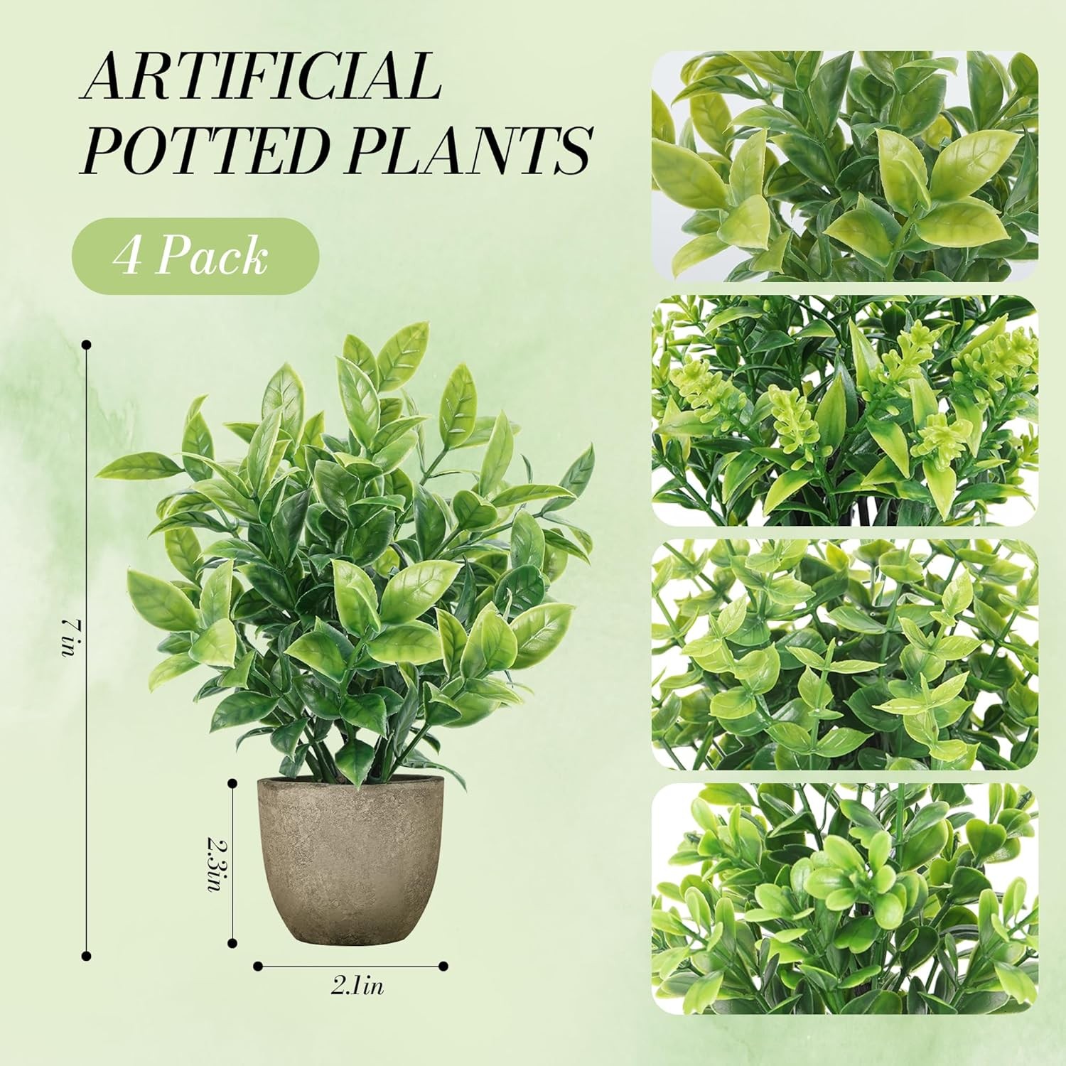 Mini Potted Artificial Plants 4 Pack – Indoor Fake Greenery Decor