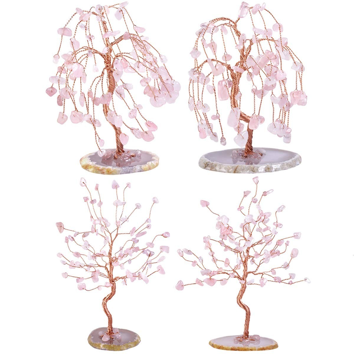 Rose Quartz Crystal Tree for Home Office Decor, Natural Agate Slice Geode Bas…