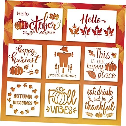 8Pcs Fall Painting Stencils Thanksgiving Drawing Templates Stencils Autumn