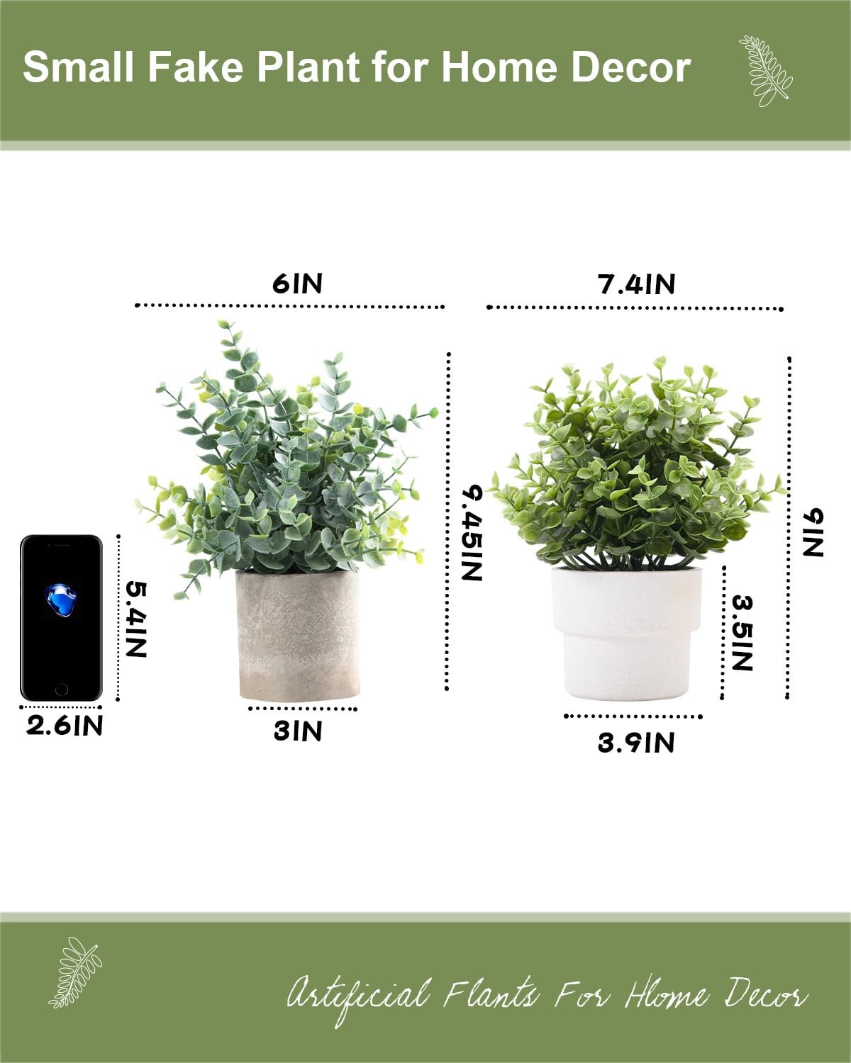 Small Fake Plants 7.45” Eucalyptus Potted Artificial Eucalyptus Plant for Bed…