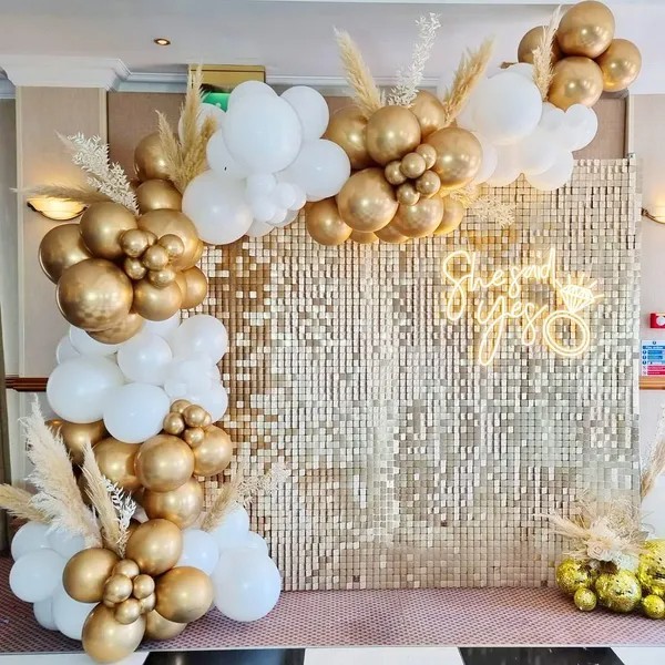 124PCS White Gold Balloon Garland Kit Arch Wedding Party Baby Shower Decor