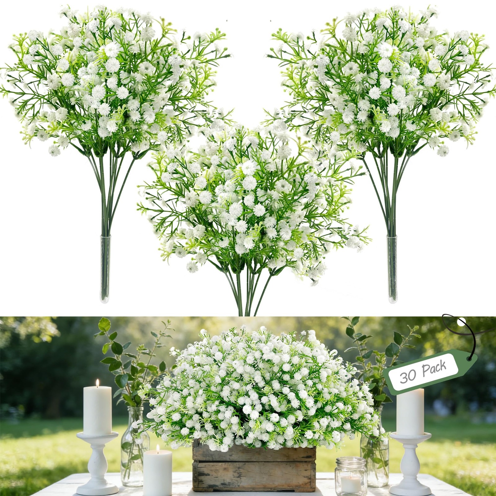 Baby’s Breath Artificial Flowers 30Pcs White Wedding Bouquet DIY Decor
