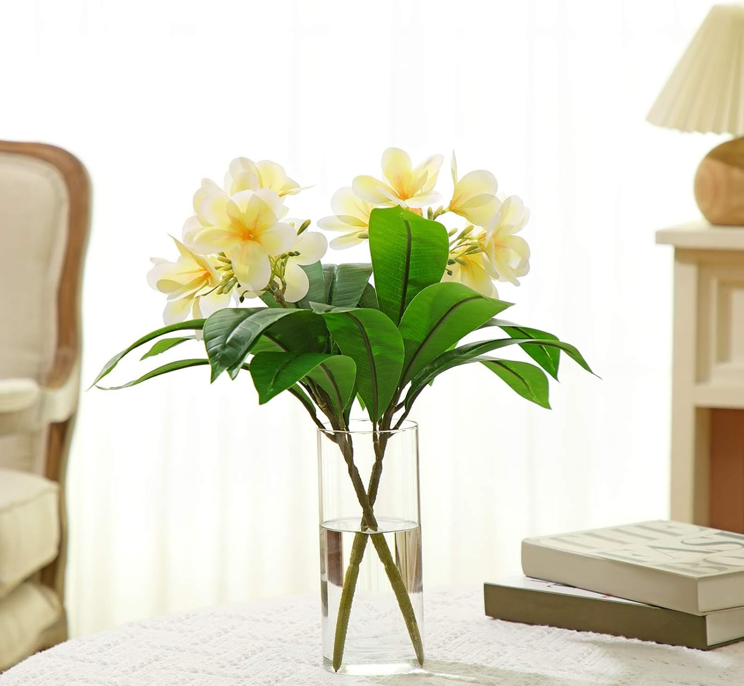 6 Pcs 17.3″ Yellow Artificial Plumeria Flowers for Home & Wedding Decor