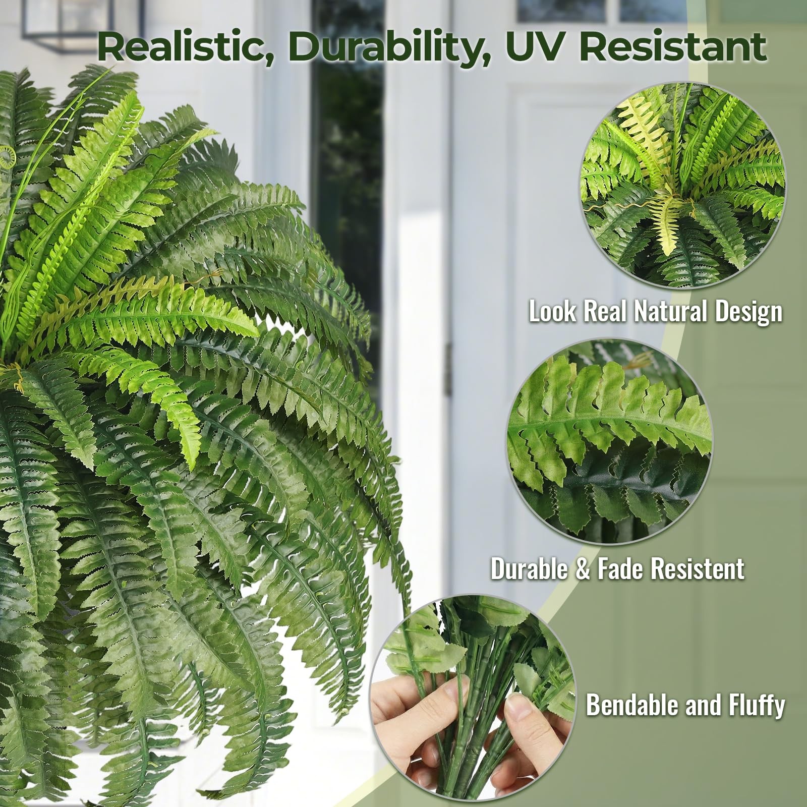 2 Pcs 48″ Fake Ferns, 86 Branches Artificial Ferns for Outdoors Large Artific…