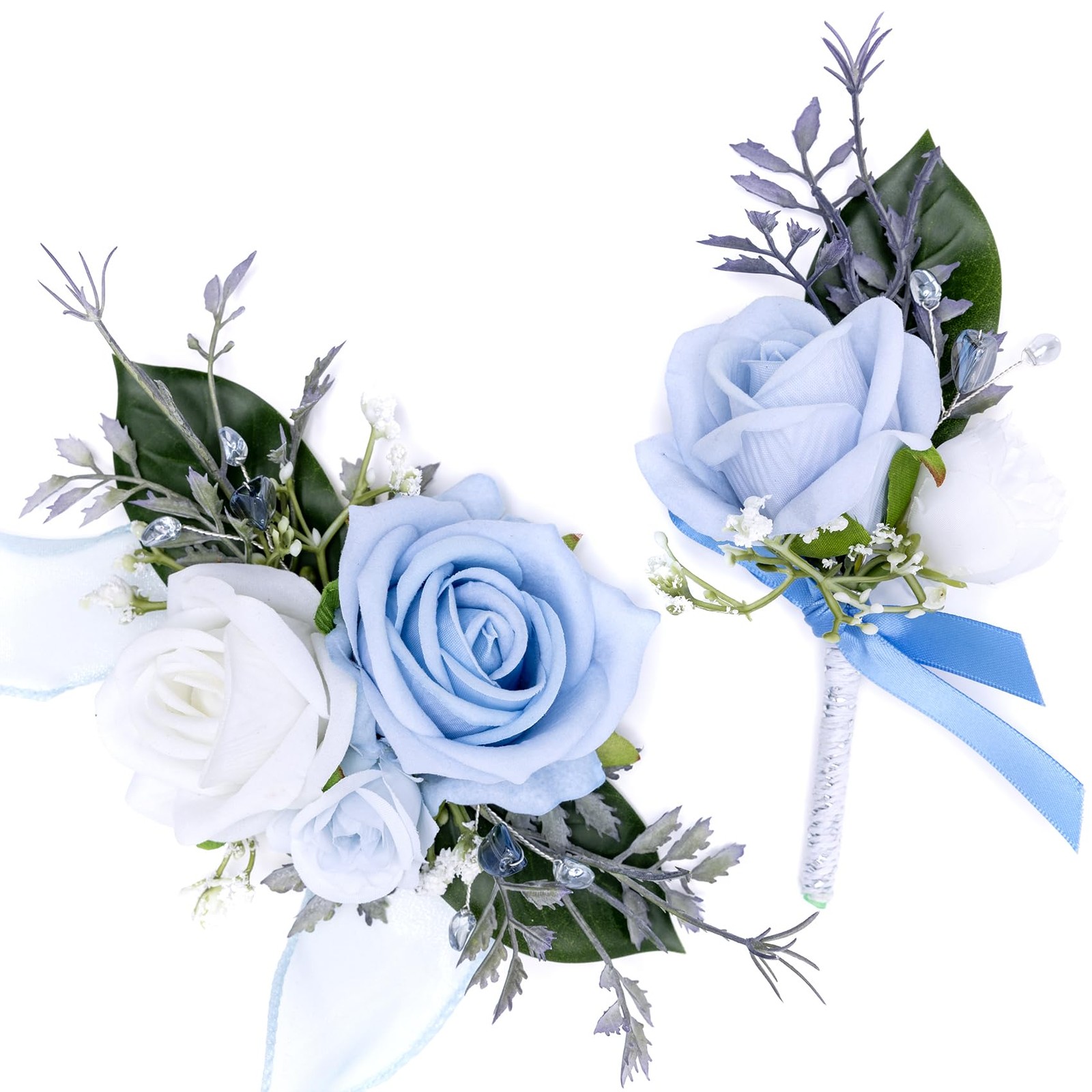 Blue Corsage And Boutonniere Set Wedding Homecoming Prom Artificial Flowers