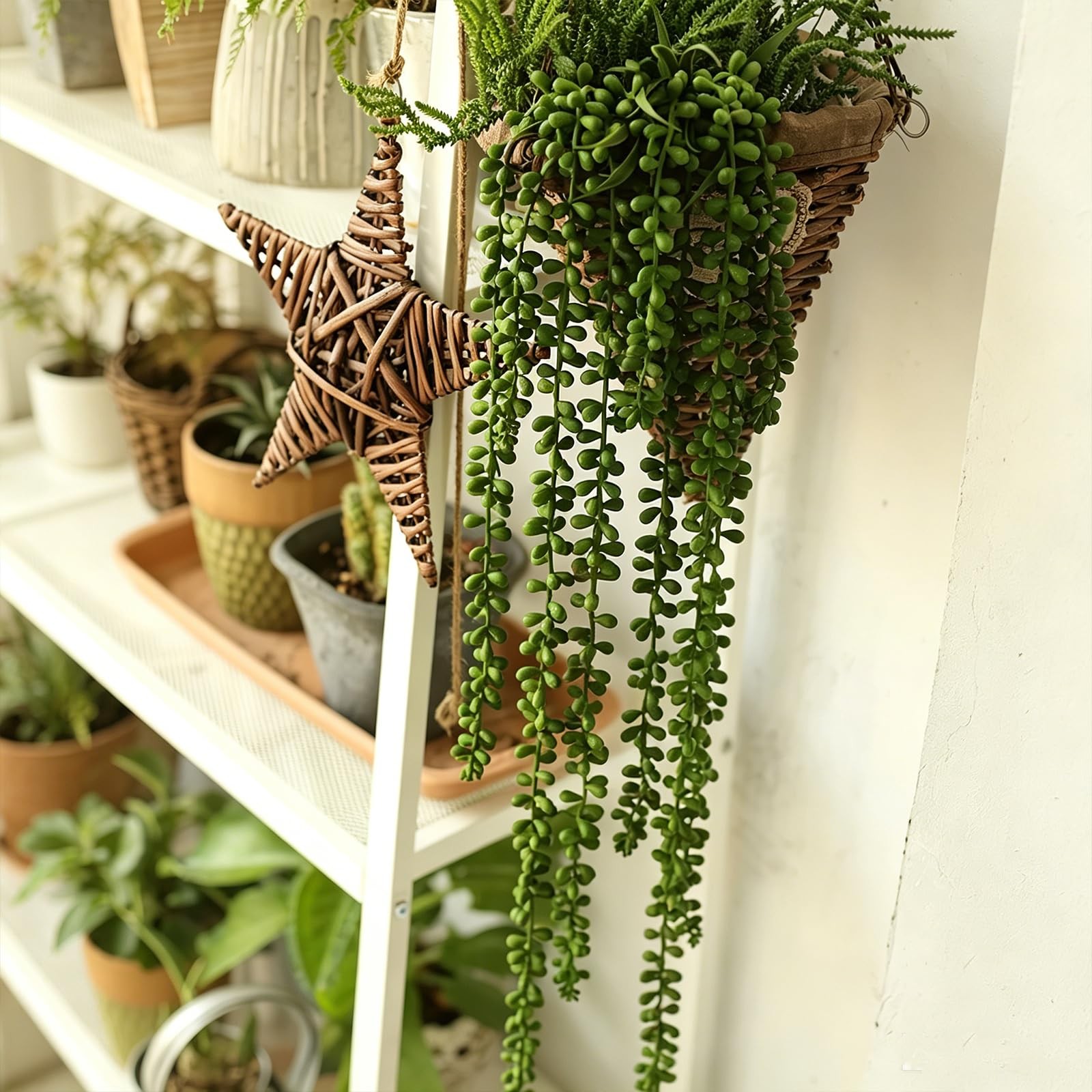 4 Pcs String of Pearls Plant Artificial Hanging Succulents Plants Draping Gre…