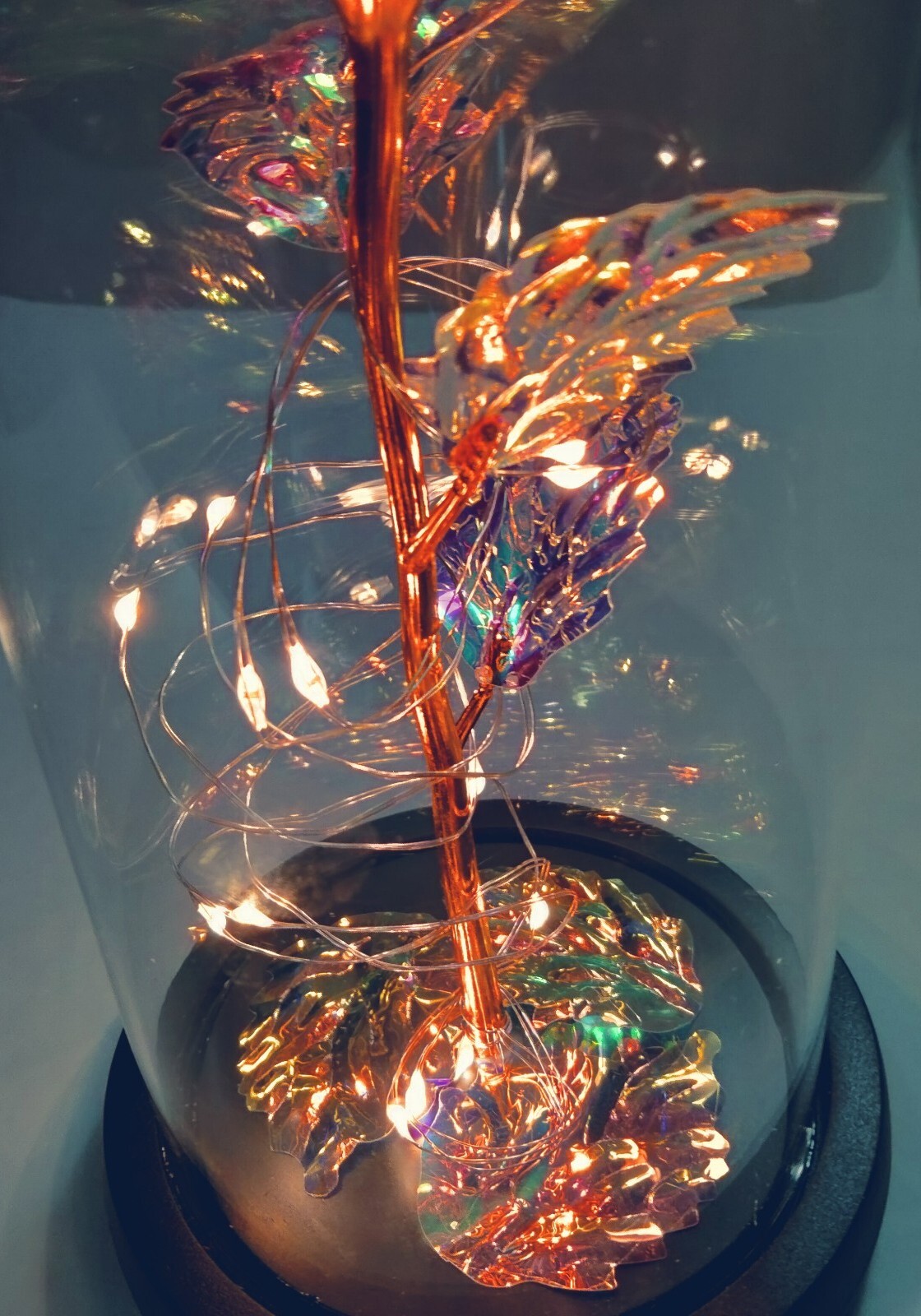 Galaxy Loves Enchanted Rose In Glass With LED Lights 9″Tall 4″Base Great Gift