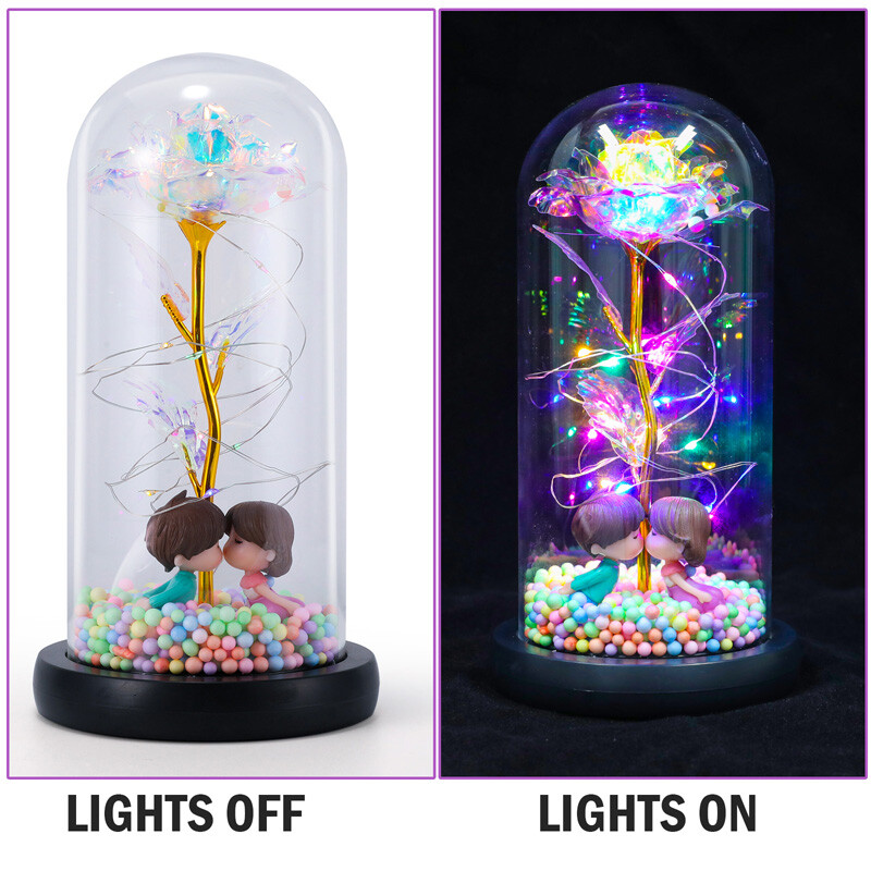Eternal Rose Flower Lamp 24K Gold Foil Rose in Glass Dome Gifts for Valentine’s