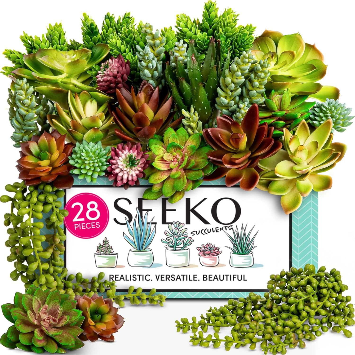 Plants Artificial Unpotted – 28 Pack Fake Plants Set | Faux Succulents for Indoo