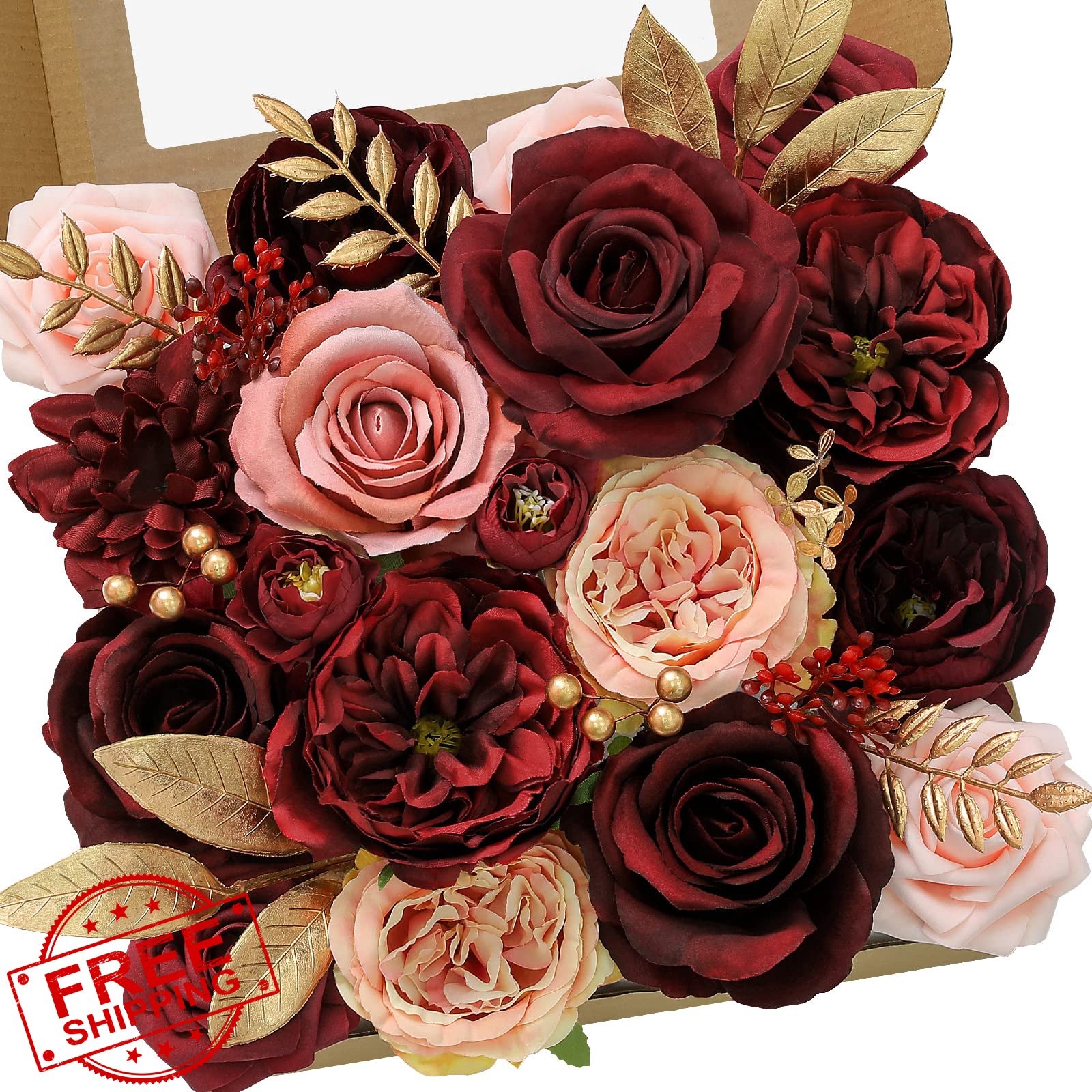 Serwalin 2 Box Burgundy Pink Silk Flowers