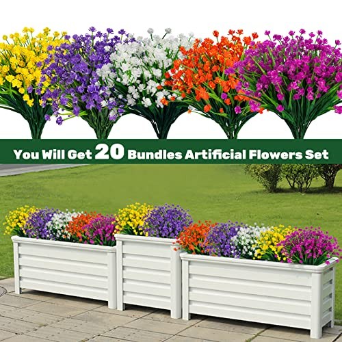 20pcs Artificial Fake Flowers,Plastic Flowers for Outdoor 20 PCS Mix Color