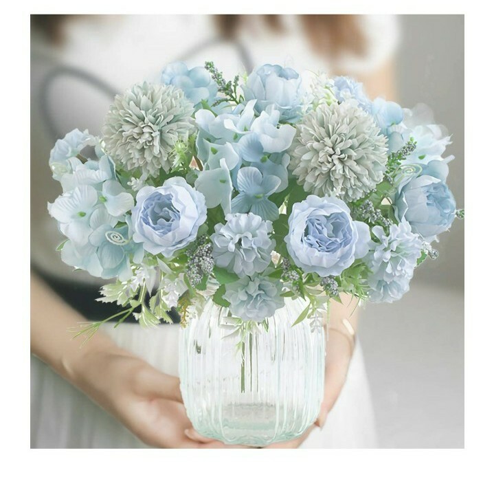 2Pcs Blue Artificial Flower Fake Peony Silk Bulk Hydrangea Carnation Daisy