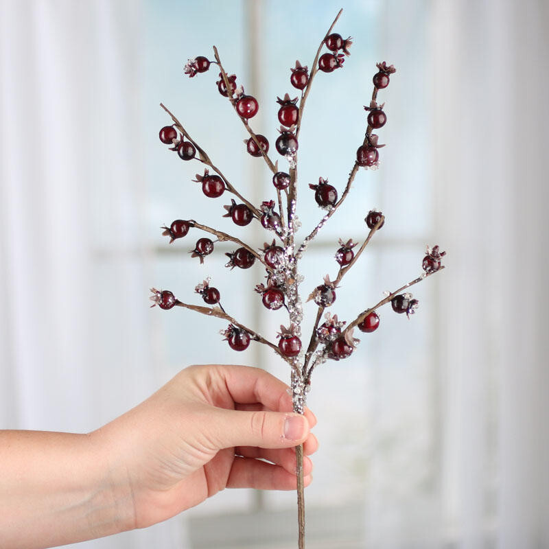 Set of 4 Snowy Artificial Burgundy Berry and Twig 21″ Spray Branches