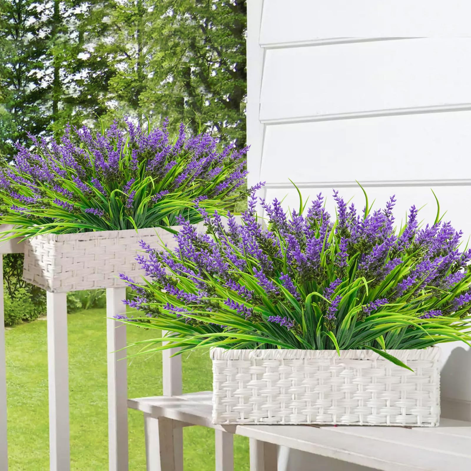 New 40 Bundles Artificial Plants Outdoor Fake Monkey Grass with Lavender Flowers